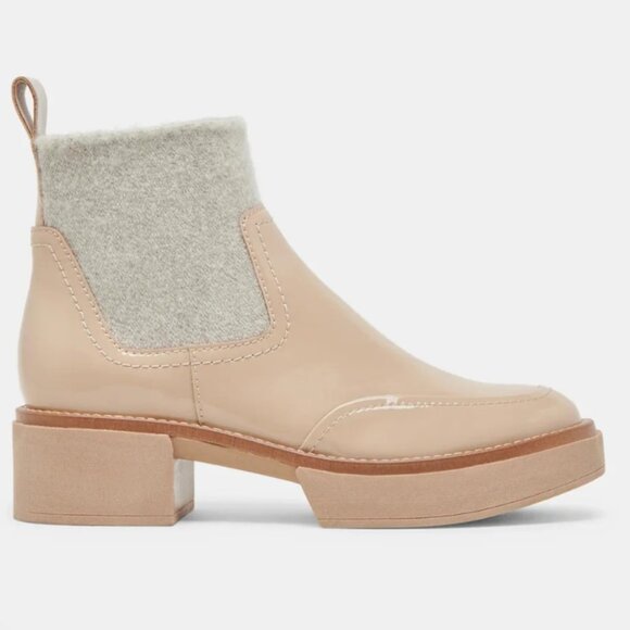 NEW DOLCE VITA Patent Leather Wide Saline H2o Booties in dune for women 925 3t2 - Picture 3 of 11